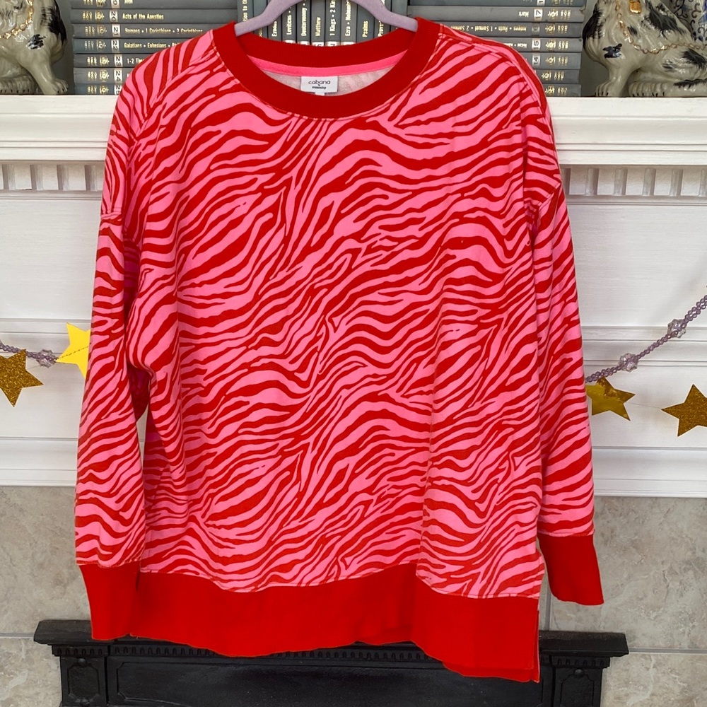 Cabana by Crown and Ivy Red and Pink Zebra Print Sweater